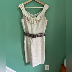 Cream linen Antonio Melanie dress with snake skin belt